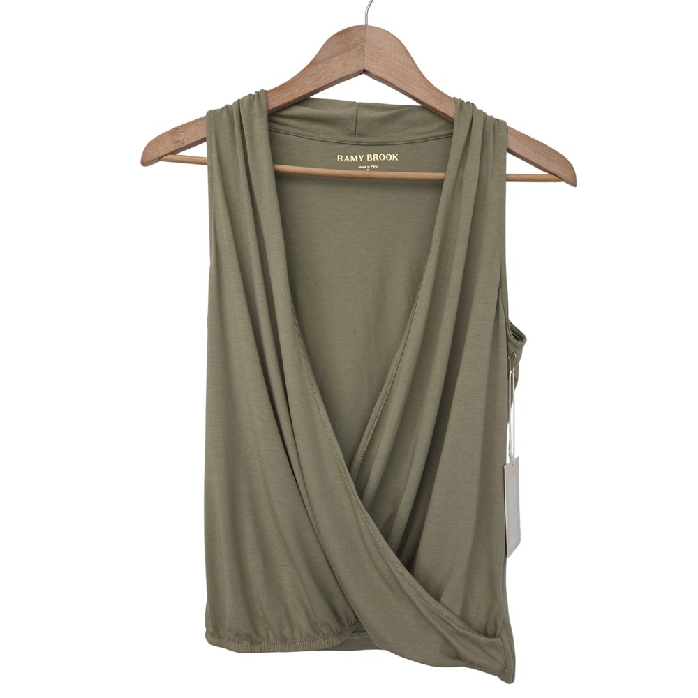 Ramy Brook Jenny Tank Top Surplice Draped Women S Olive Green NWT $165